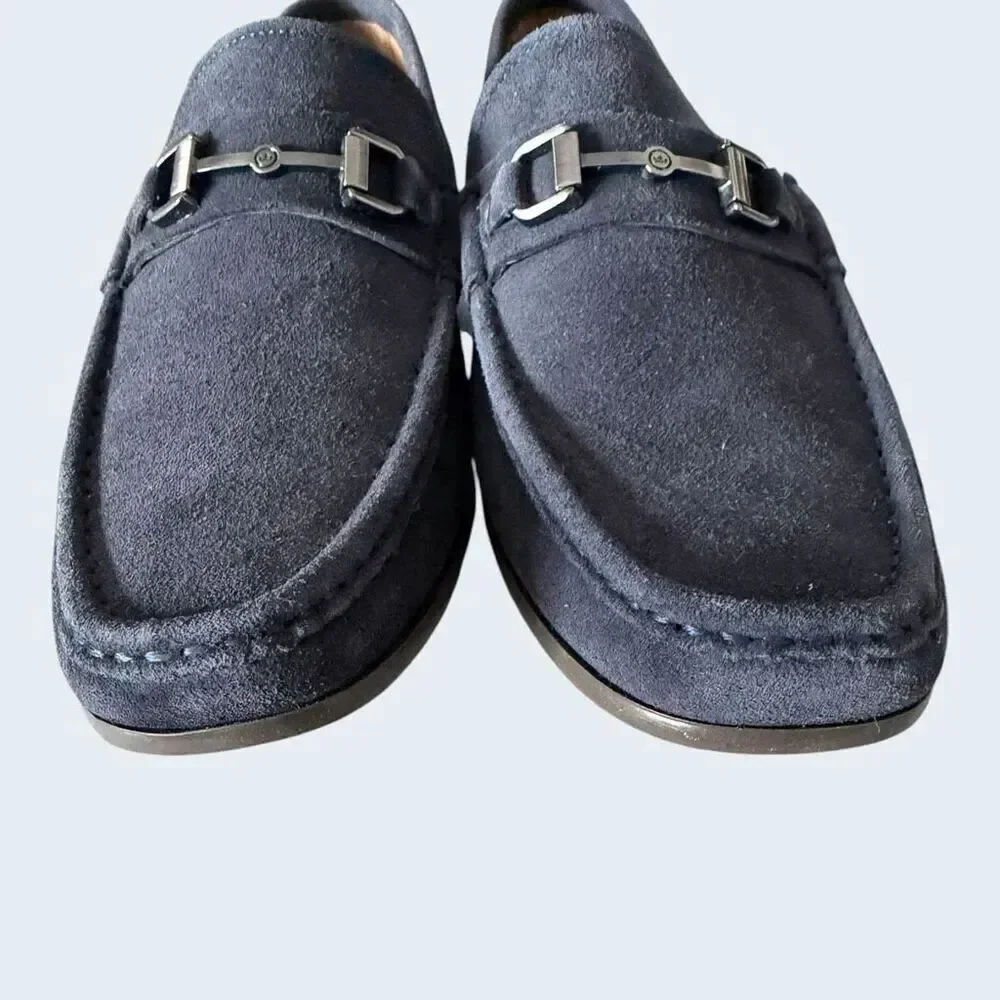 Peter Millar Crown Navy Blue Suede Bit Loafers Men’s 8.5 M Horsebit Brazil